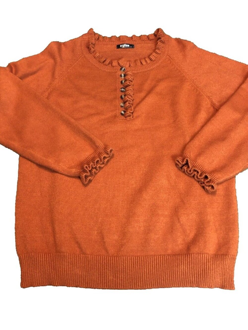 BTFBM Sweater Women's XL Orange/Rust Ruffle Button Feminine Minimalist